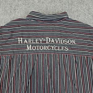 Harley Davidson Motorclothes Men’s 2XL Embroidered Button Down Shirt StripedVi